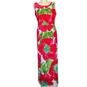 Vintage 60s 70s B Altman & CO Floral Maxi Dress Pink Green Palm Beach Mod Gown